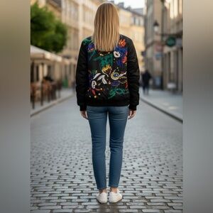 Vintage Silkscapes Jacket Theater Mask Art Black Size M